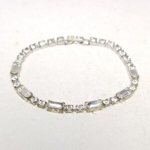 Vintage Kramer Mixed Shape Rhinestone Bracelet, Silver Tone Bangle, Estate